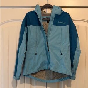 Marmot Teal and Light Blue Rain coat